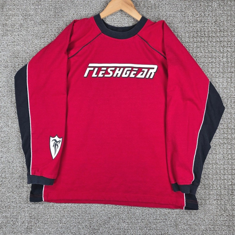 Vintage Fleshgear Motocross Jersey Mens XL Red Long Sleeve Made‎ in USA